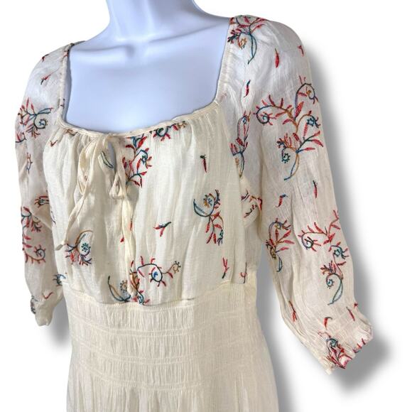 Anthropologie Dress Womens Medium Petite Boho Cottage Embroidered Floral Tiered - Picture 6 of 12